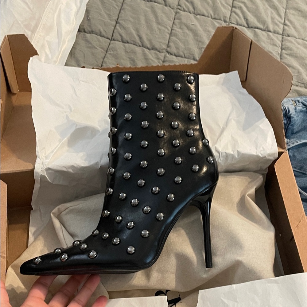 Zara Black Studded Heeled Boots